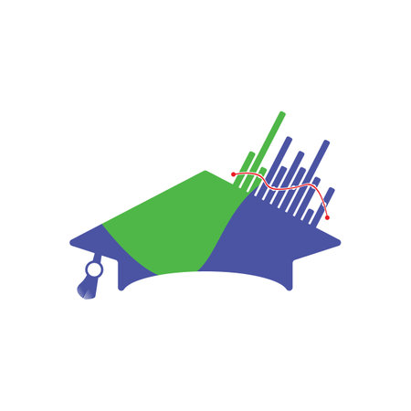 Graduation cap and finance graph icon. Flat color design. Vector illustration.のイラスト素材