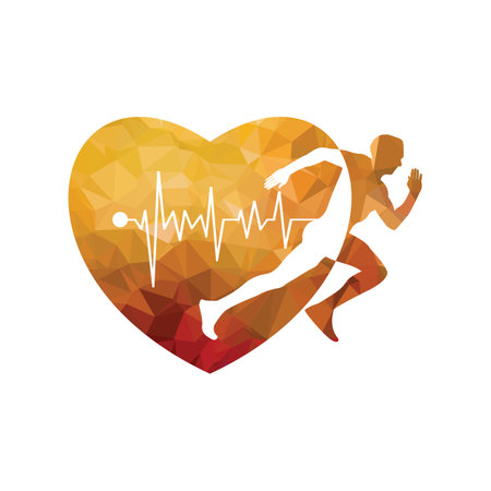 Running man with heart and cardiogram. Vector illustration. Eps 10.のイラスト素材