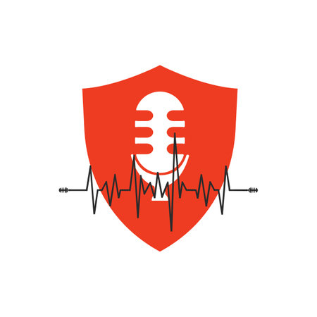 Microphone and heart beat pulse. Vector illustration. Flat style.のイラスト素材