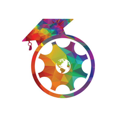 Graduation cap and globe vector logo design. Education and learning logo concept.のイラスト素材