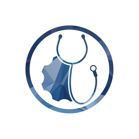Stethoscope vector with cut gear logo design. Medical stethoscope logo design.のイラスト素材