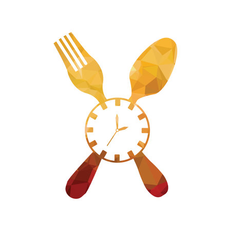 spoon and fork with clock icon over white background. colorful design. vector illustrationのイラスト素材