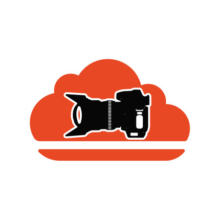 Camera and cloud icon. Flat color design style. Vector illustration.のイラスト素材