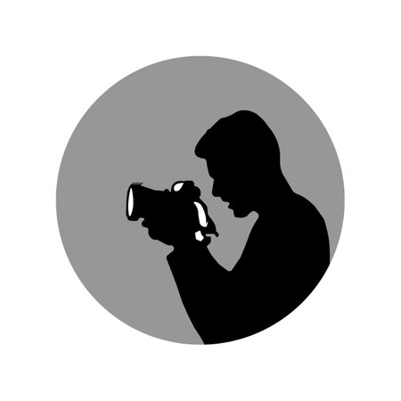 Photographer silhouette with camera. Vector illustration. Flat design style.のイラスト素材