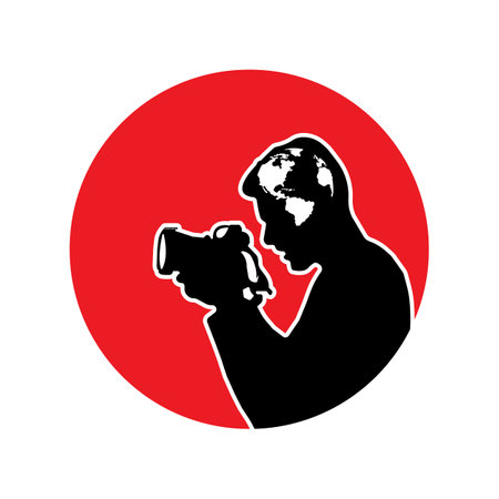 Photographer silhouette on red background. Thinking about global photographer Vector illustration.のイラスト素材