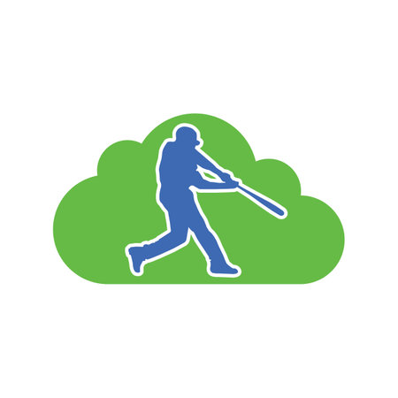 Baseball player cloud icon. Flat color design. Vector Illustration.