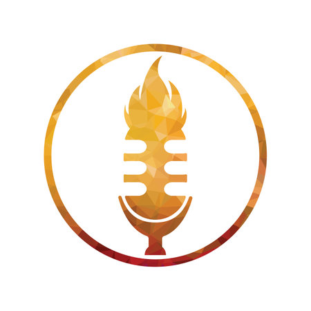 Podcast fire hot talk Illustration of a microphone icon with a fire design on a white backgroundのイラスト素材