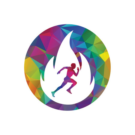 Running man vector logo design. Runner and fire vector logo design template.のイラスト素材