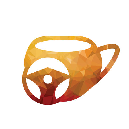 Coffee cup with steering wheel icon. Flat color design. Vector illustration.のイラスト素材