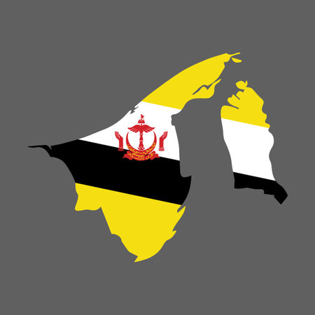 Map and flag of Brunei on gray background. Vector illustration.のイラスト素材