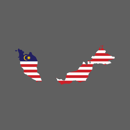 Map and flag of Malaysia on gray background. Vector Illustration.のイラスト素材