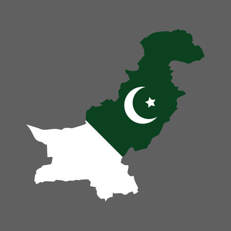 Map of Pakistan with Pakistan flag on gray background. Vector illustration.のイラスト素材