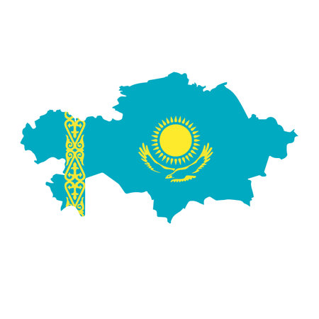 Kazakhstan map silhouette with national flag. Vector illustration.のイラスト素材