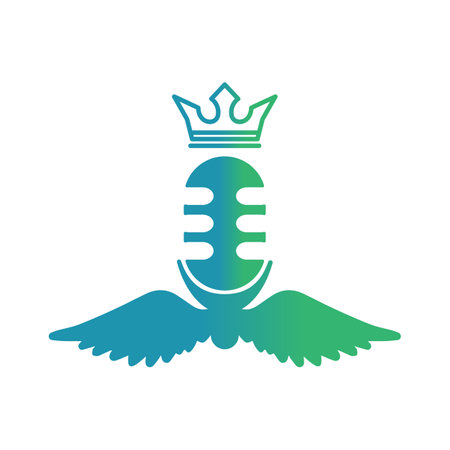 Podcast wings microphone logo with king icon shape vector illustration.のイラスト素材