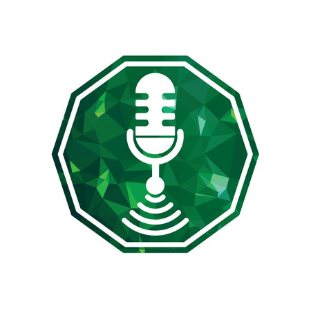 Wi-Fi Podcast microphone Icon inside hexagon shape with green pattern vector Design.のイラスト素材