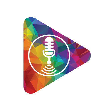 Wi-Fi Podcast microphone Icon inside play button pattern vector Design.のイラスト素材
