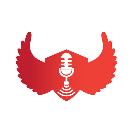 Wi-Fi Podcast microphone Icon with bird wings inside of shield shape vector Design.のイラスト素材