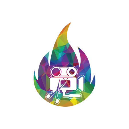 Media camera and Scissors and TV icon video camera vector movie camera illustration.のイラスト素材