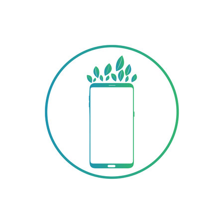 Smart phone logo design. mobile vector illustration with leaves and circle ring.のイラスト素材