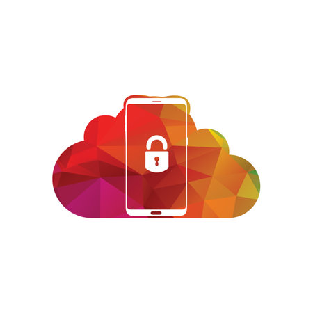 Smart phone logo design. mobile vector illustration with security lock and inside cloud shape icon .のイラスト素材