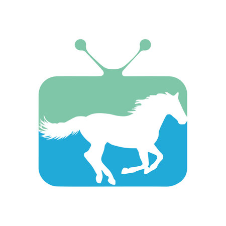 Retro TV icon with horse silhouette. Vintage television vector icon.のイラスト素材