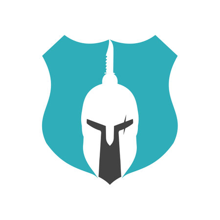 Spartan helmet on shield. Vector illustration in flat style.のイラスト素材