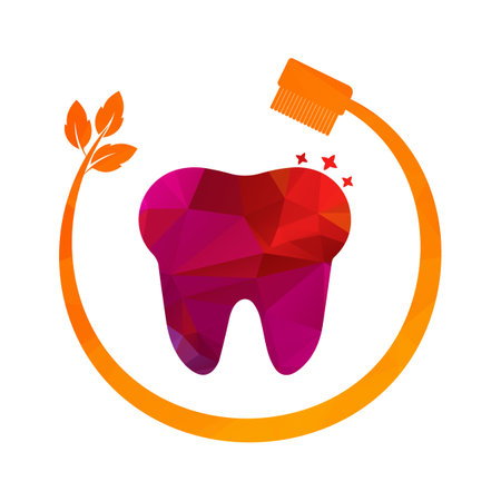 Tooth logo dental care with toothbrush and leaf vector illustrationのイラスト素材