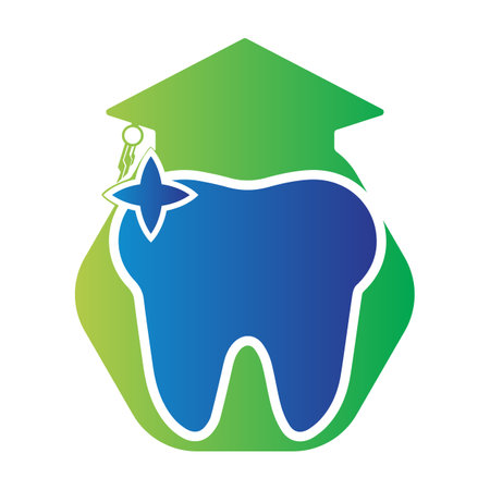 Tooth logo dental care with education cap hexagon shape vector illustrationのイラスト素材