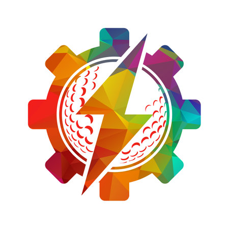 Golf ball and electricity bolt inside a shape of gear cog vector illustrationのイラスト素材