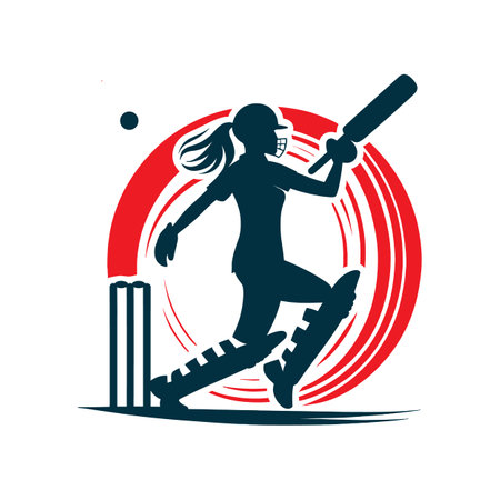 Cricket Player Logo Female Vector Conceptのイラスト素材
