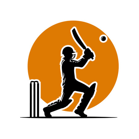 Cricket Player Logo Inside a Shape of Sunのイラスト素材