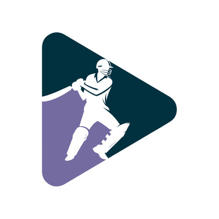 Cricket Player Logo Inside a Shape of Play Buttonのイラスト素材