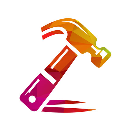 Colorful Geometric Hammer Icon for Construction and Designのイラスト素材