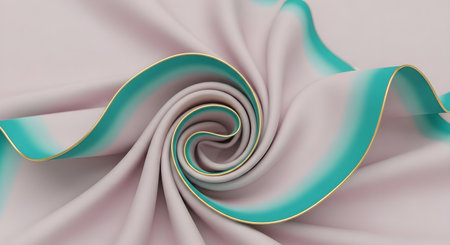 3d render, abstract background with turquoise and golden spiralの素材
