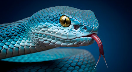 3d rendering of a cobra snake isolated on a blue backgroundの素材