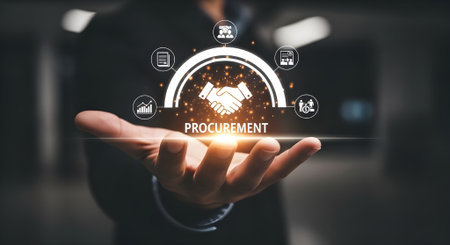 Project management concept with business man holding a tablet computer screen in his handの素材