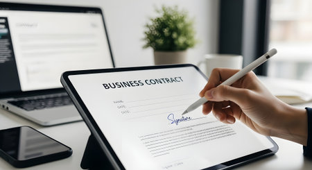 Businessman hand holding pen and signing business contract. Business concept.の素材