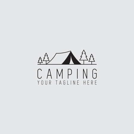 Outdoor Camping and Adventure Logo Template. Travel, Vacation, Forest, Line art, Retro Vector Illustration, -Vectorのイラスト素材