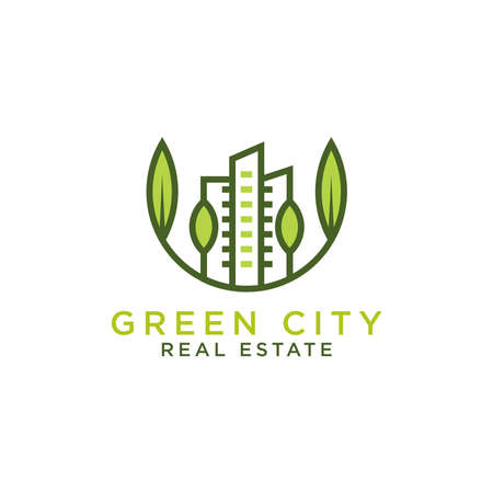 Abstract green city building logo design concept. Symbol icon of residential, apartment and city landscape.Symbol icon of residential, apartment and city landscape. - Vectorのイラスト素材