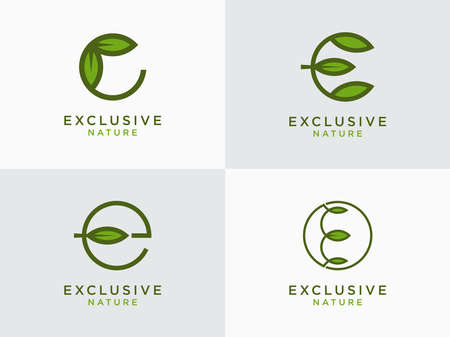 Leaf Logo Set Initial Letter Design E. - Vectorのイラスト素材