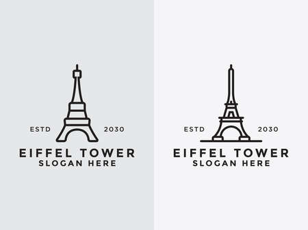 Vector line logo Set in simple Paris designs and French buildingsのイラスト素材