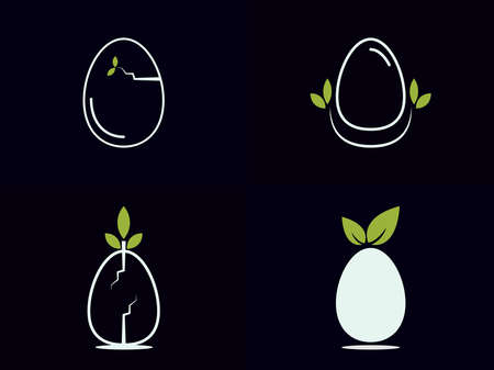 green egg Set logo icon with leaves growing on the egg.のイラスト素材