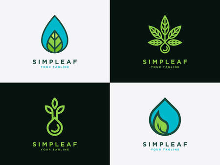 water droplets logo and leaf logo design template icon Setのイラスト素材
