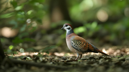Rufous-necked pigeon, Streptopelia decaocto, single bird on floor, Brazilの素材