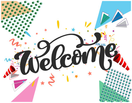Welcome lettering typography banner. card, postcard, banner. Welcome  Celebration vector illustrationのイラスト素材