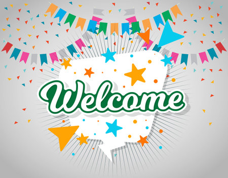 Welcome lettering typography banner. card, postcard, banner. Welcome Celebration vector illustrationのイラスト素材
