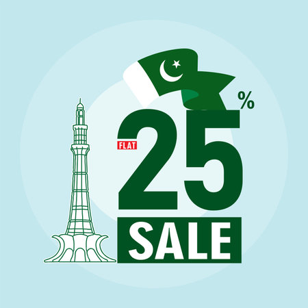 25 December Quaid e Azam day sale concept with 25 percent off promotional gift boxes with Lahore fortのイラスト素材