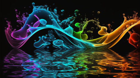 Colorful paint splashes isolated on black background. 3d renderingの素材