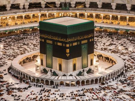 Muslim pilgrims from all over the world gathered to perform Umrah or Hajj at the Haram Mosque in Mecca, Saudi Arabia, days of Hajjの素材