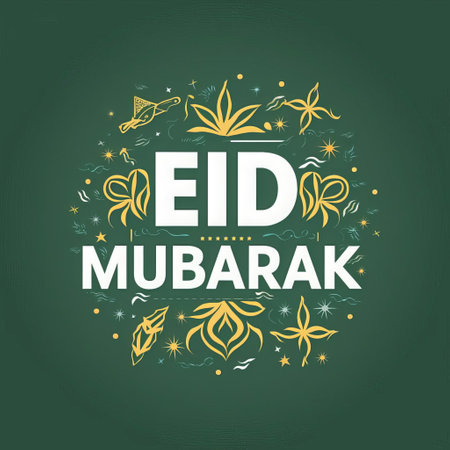 eid mubarak typography design with floral elements, vector illustrationの素材